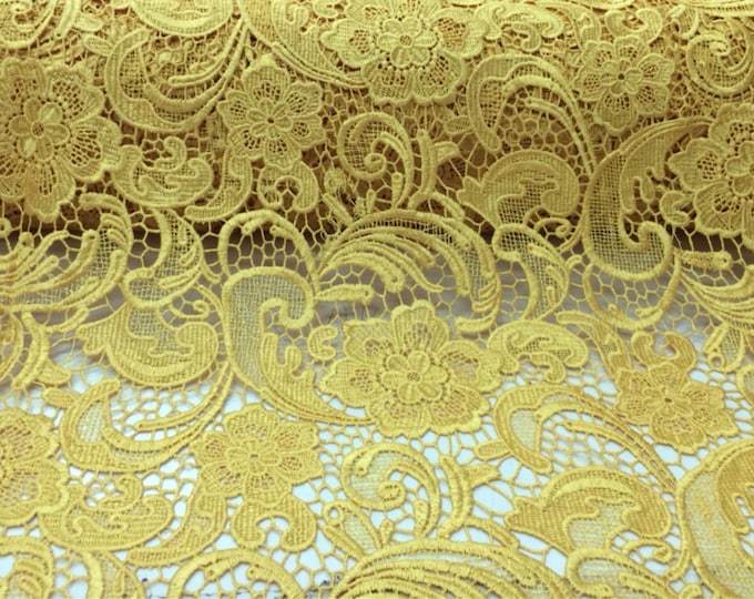 Yellow guipure flowers embroider lace. Sold by the yard.36x45inches.