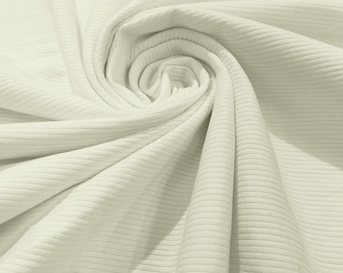 Off White - Heavy Weight 380GSM Stretch Rib Knit Fabric Rayon Spandex (By The Yard)