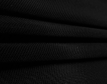 Black 58/60" Wide Solid Stretch Power Mesh Fabric Nylon Spandex Sold By The Yard.