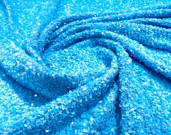 Periwinkle All-Over 5mm Shiny Sequins Stretch Velvet 54" Wide.