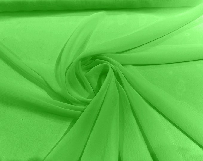 Neon Green 58/60" Wide 100% Polyester Soft Light Weight, Sheer, See Through Chiffon Fabric/ Bridal Apparel | Dresses | Costumes/ Backdrop
