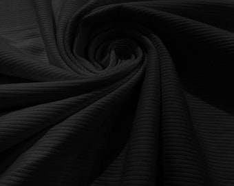 Black - Heavy Weight 380GSM Stretch Rib Knit Fabric Rayon Spandex (By The Yard)