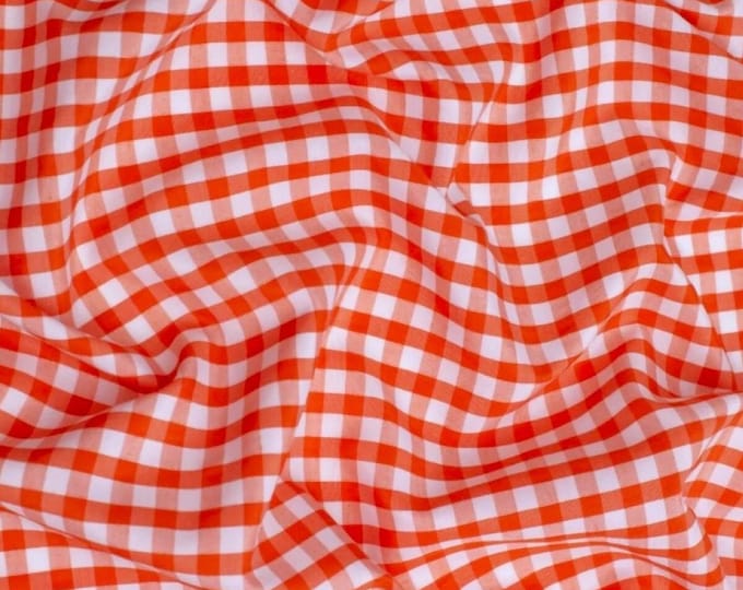 Orange Gingham 1/4" Checkered Poly Cotton 58" Wide Fabric- Sold by the yard