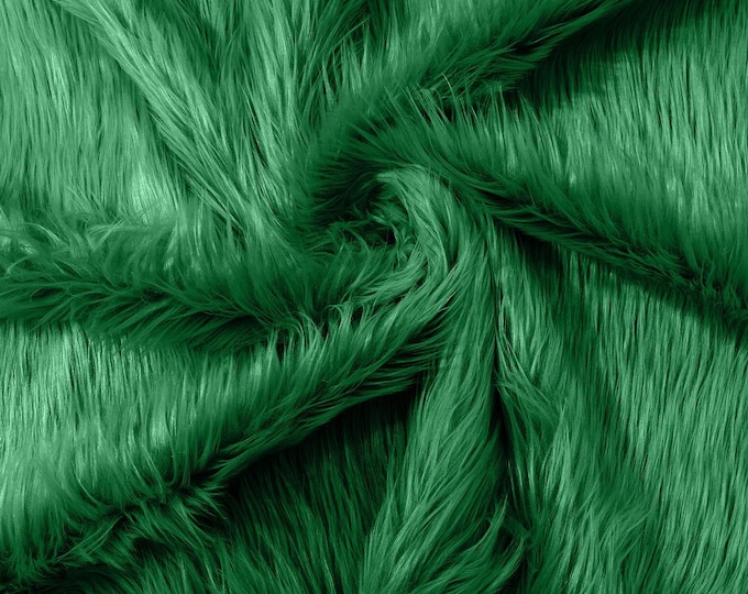 Faux Fur Fabric in Kelly Green, Soft Long Pile for Crafts, Cosplay, and Home Decor