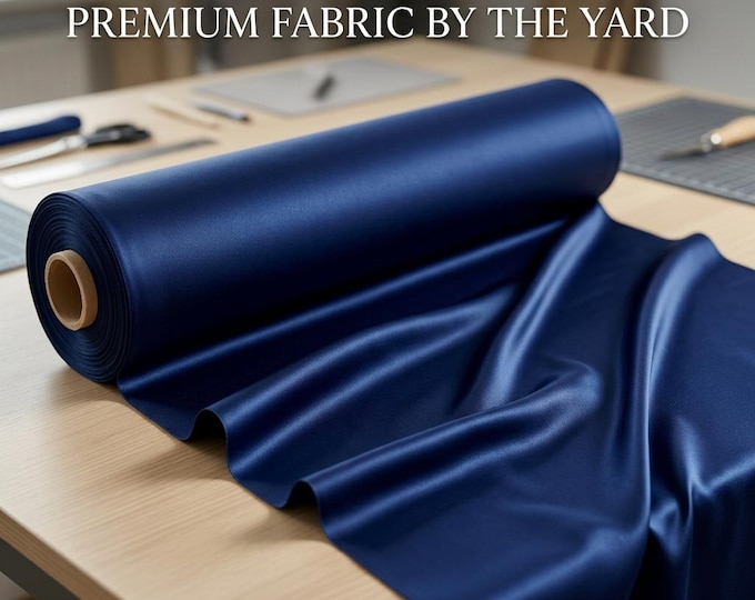 Navy Blue Stretch L'Amour Satin Fabric, 58" Wide, By the yard