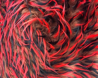 3 tone spikes faux fur- brown/red/black. Shaggy faux fur sold by the yard.