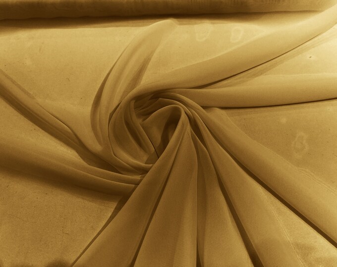 Dark Gold 5 Yards 60" Wide Sheer Fabric Chiffon Fabric by The Yard Continuous Solid Color Draping Fabric for Wedding Party Easter Backdrop.