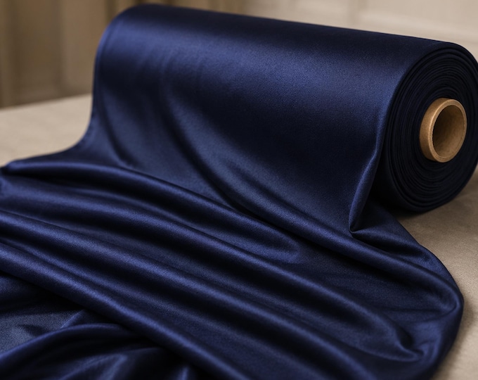 Navy Blue Shiny Spandex Fabric By The Yard, 4 Way Stretch Nylon Tricot Fabric For Swimwear Dancewear Costumes