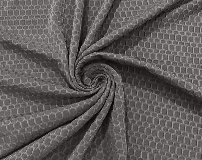 Silver - Honeycomb 4-Way Stretch Knit Fabric for Leggings, Athletic Wear, Work Out Gear, Biker Fabric by The Yard.