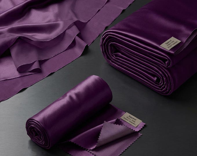 Eggplant Heavy Shiny Satin Stretch Spandex Fabric 58" Wide, Deep Purple Satin Fabric, Stretch Dress Fabric, Prom Fabric By The Yard