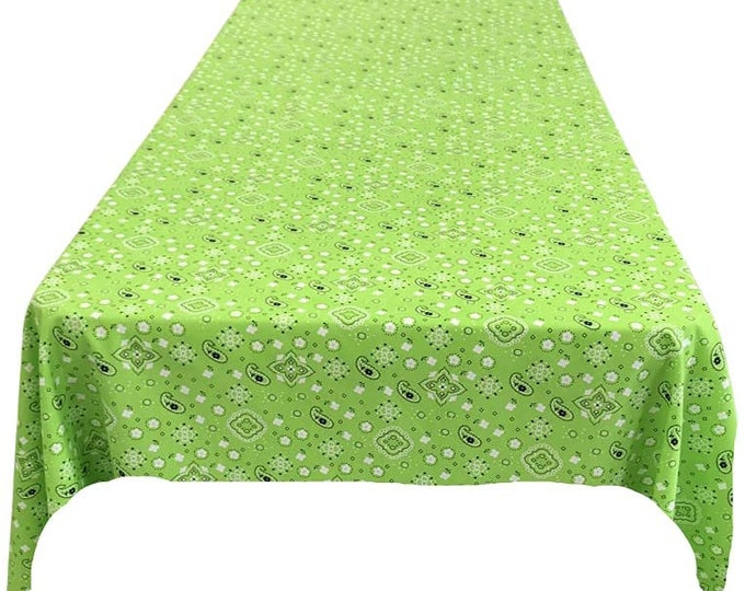 New Creations Fabric & Foam Inc, Bandanna Print Poly Cotton Tablecloth ( Lime , Choose Size Below