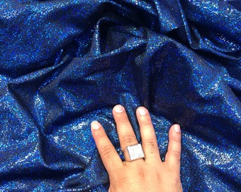 Royal blue-black  iridescent shattered glass design 4 way Stretch nylon spandex-dresses-fashion-leggings-baiting suits-sold by the yard.