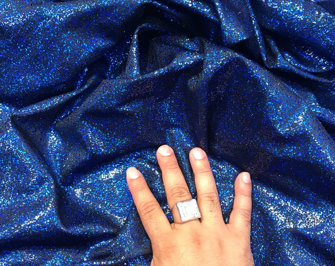 Royal blue-black  iridescent shattered glass design 4 way Stretch nylon spandex-dresses-fashion-leggings-baiting suits-sold by the yard.