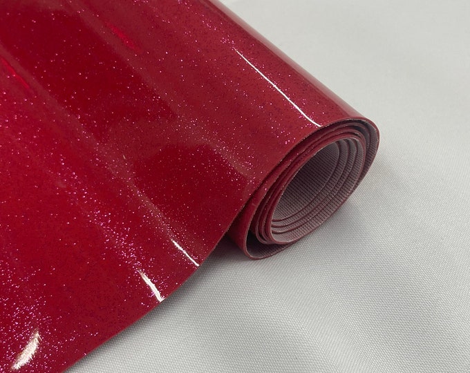 Hot Pink 53/54" Wide Shiny Sparkle Glitter Vinyl, Faux Leather PVC-Upholstery Craft Fabric Sold by The Yard.