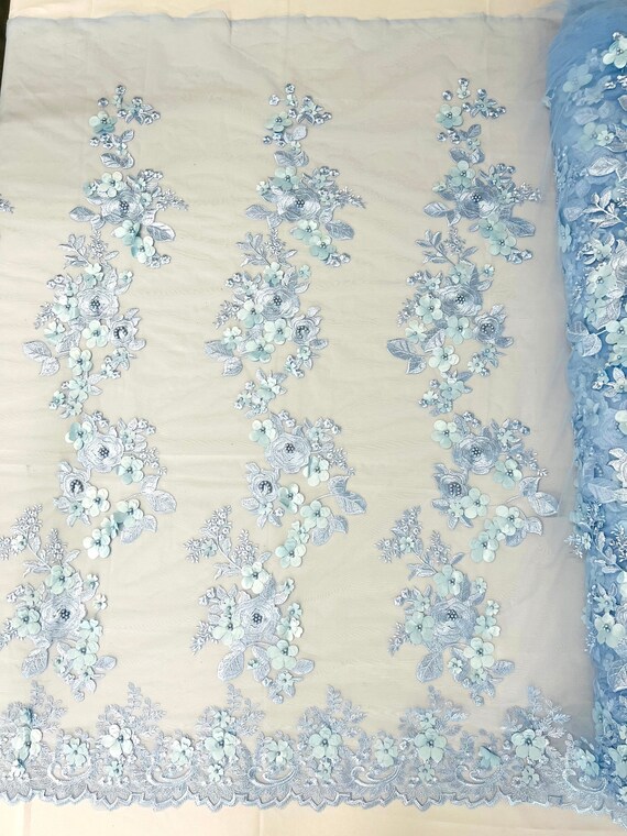 Light Blue Diana 3d Floral Design Embroider With Pearls in a Etsy