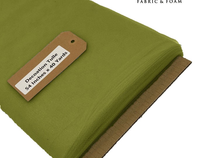 Olive Green 54" Wide by 40 Yards Long (120 Feet) Polyester Tulle Fabric Bolt, for Wedding and Decoration.