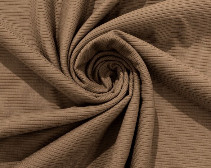 Tan - Stretch Rib Knit Fabric Polyester Spandex (By The Yard)