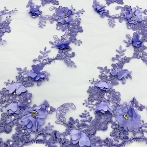3D Floral Design Embroider and Beaded With Rhinestones on a Mesh Lace-Prom-Fashion-Sold by Yard. Dusty Rose