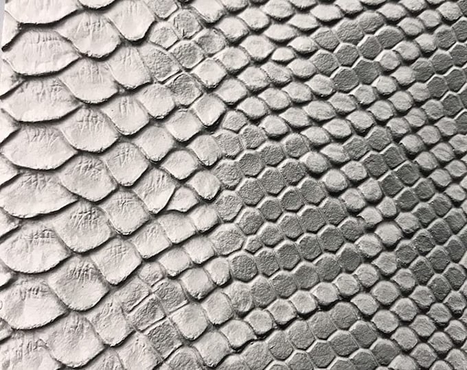 Silver - Grey, 53/54" Wide Snake Fake Leather Upholstery, 3-D Viper Snake Skin Texture Faux Leather PVC Vinyl Fabric by The Yard