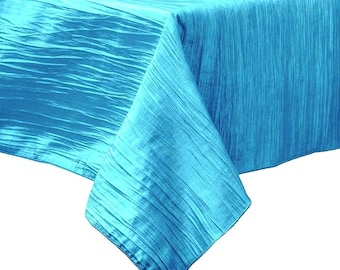 Aqua Blue Rectangular Light Weight Accordion Design Crushed Taffeta Seamless Table Overlay
