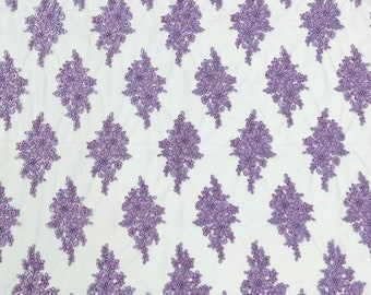 Lavender - Erin Diamond Beaded Metallic Floral Embroider On a Mesh Lace Fabric-Sold By The Yard-