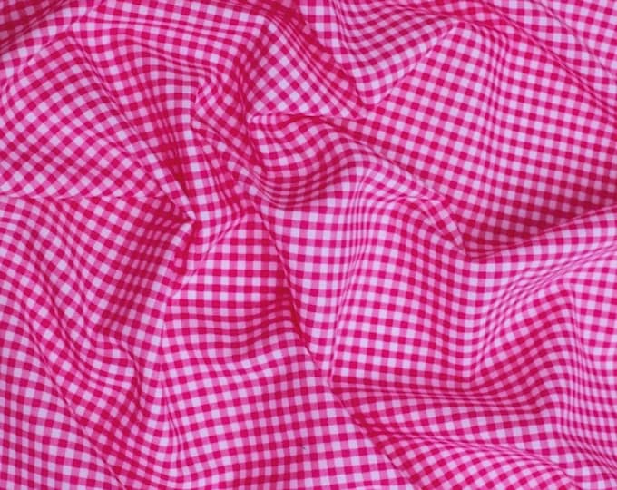 Fuchsia Gingham 1/8" Checkered Poly Cotton 58" Wide Fabric- Sold by the yard