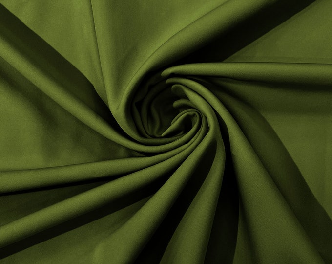 Olive Green Dull 4 Way Stretch Crepe Fabric/Medium Crepe-Bridal Fabric/Apparel Fabric/Polyester Crepe-Spandex/