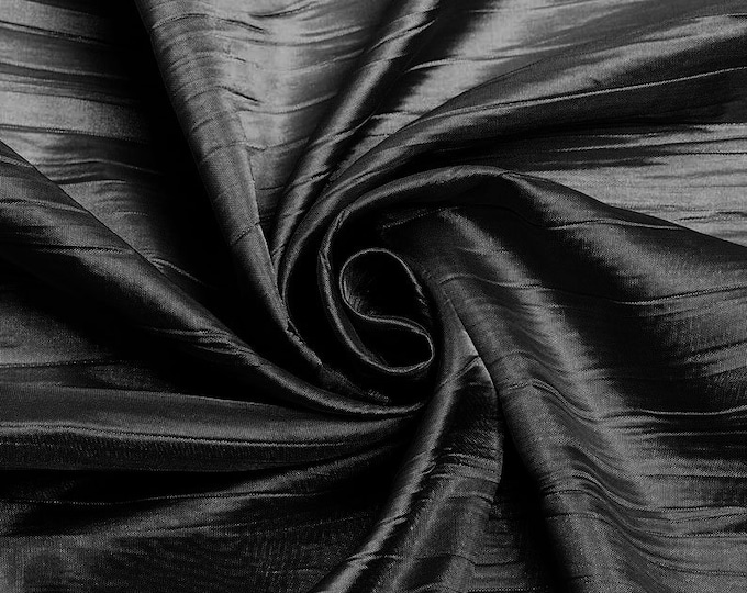 Black - Crushed Taffeta Fabric - 54" Width - Creased Clothing Decorations Crafts - Sold By The Yard