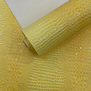Reptile Yellow Glossy Two Tone Gator Fake Leather Upholstery, 3D Crocodile Skin Texture Faux Leather PVC Vinyl, 54&quot; Wide