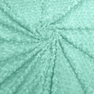 Ice Mint 58&quot; Wide Minky Swirl Rose Blossom Ball Rosebud Plush Fur Fabric Polyester