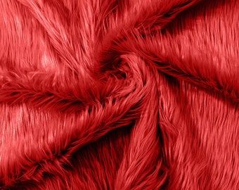 Dark Red Long Pile Soft Faux Fur Fabric for Fur suit, Cosplay Costume, Photo Prop, Trim, Throw Pillow, Crafts.
