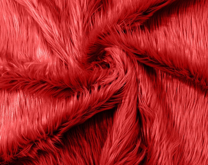 Dark Red Long Pile Soft Faux Fur Fabric for Fur suit, Cosplay Costume, Photo Prop, Trim, Throw Pillow, Crafts.