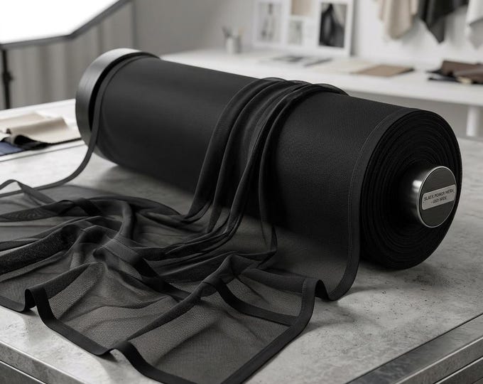 Black Power Mesh Fabric, Stretch Sheer Spandex, 4 Way Stretch Nylon Mesh, 60 Inch Wide, Breathable Fabric by the Yard