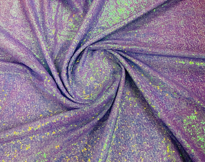 Lavender iridescent mermaid fish scales-mini glitz sequins embroider on a 2 way stretch mesh fabric-sold by the yard-