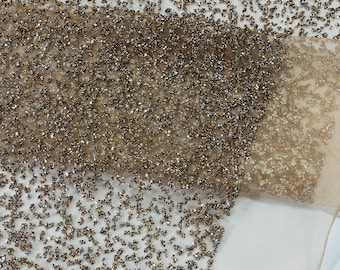 Rose Gold - Glitter Rhinestones on Mesh Fabric, | Glimmer | Sparkle Fabric (by The Yard).
