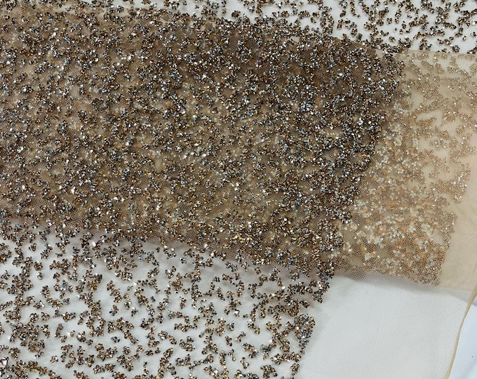 Rose Gold - Glitter Rhinestones on Mesh Fabric, | Glimmer | Sparkle Fabric (by The Yard).