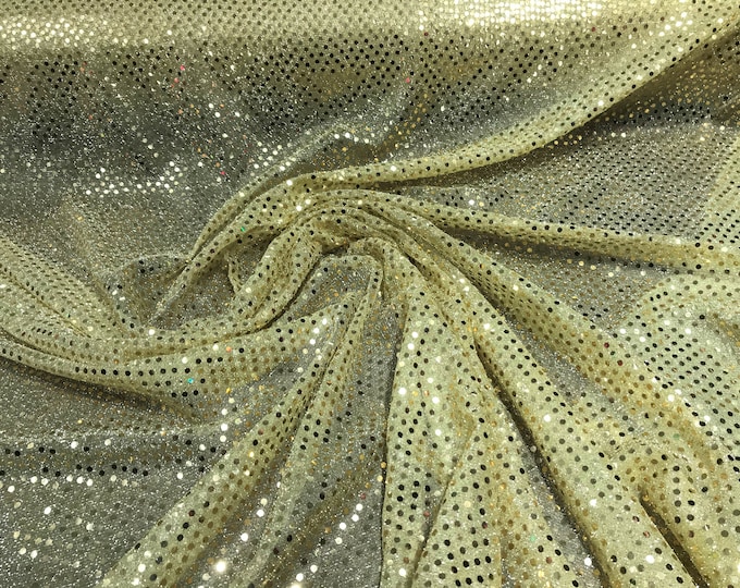 Gold 44/45" Wide Faux Sequin Light weight Knit Fabric Shiny Dot Confetti for Sewing Costumes Apparel Crafts Sold by The Yard.