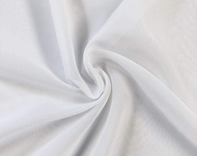 White 58/60" Wide 100% Polyester Soft Light Weight, Sheer, See Through Chiffon Fabric Sold By The Yard.