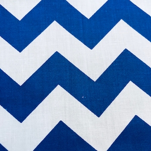 Royal Blue On White 58-60&quot; Wide 1 inch Chevron Zig Zag Poly Cotton Fabric - Sold By The Yard