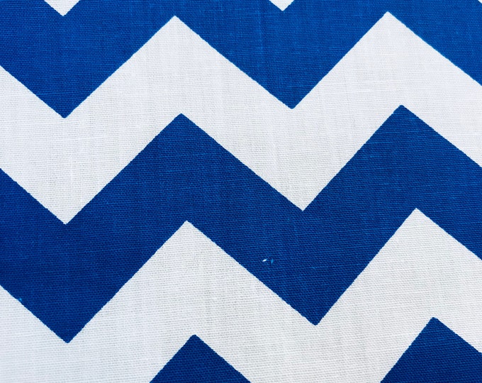 Royal Blue On White 58-60" Wide 1 inch Chevron Zig Zag Poly Cotton Fabric - Sold By The Yard