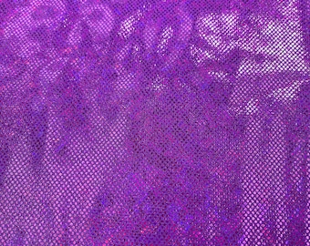 Purple 58/60” Wide Shattered Glass Foil Iridescent Hologram Dancewear 4 Way Stretch Spandex Nylon Tricot Fabric by the yard.