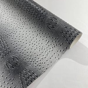 White/Silver 54” Wide Gator/Ostrich  two tone  Fake Leather Upholstery, 3-D Crocodile Skin Texture Faux Leather Vinyl Fabric/By The Yard.