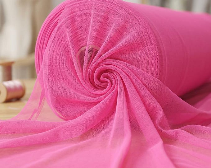 Neon Hot Pink Stretch Power Mesh Fabric 60” Wide | Sheer Nylon Spandex Mesh by Yard | Dancewear Lingerie Festival Fabric