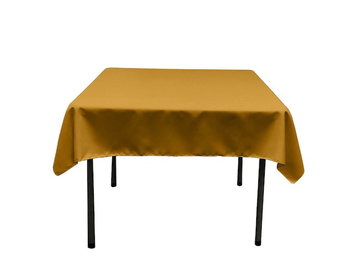 Mustard Square Polyester Poplin Table Overlay - Diamond. Choose Size Below