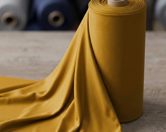 Mustard Gold Shiny Milliskin Tricot Spandex Fabric By The Yard, 4 Way Stretch Nylon Lycra Fabric For Swimwear Costumes.