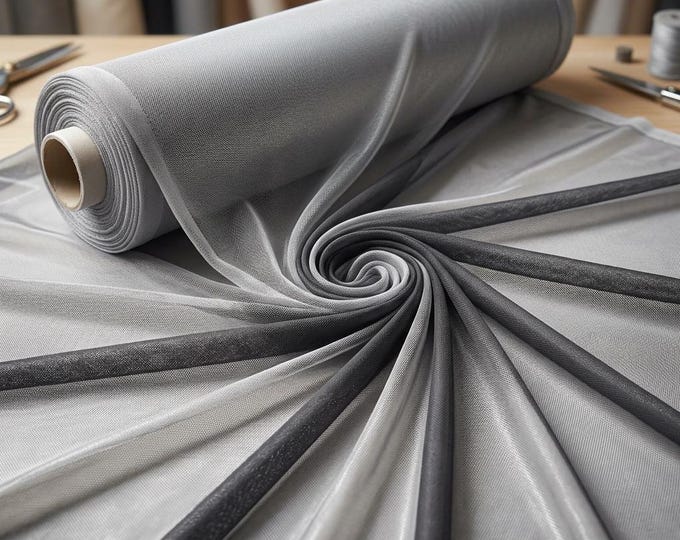 Silver Power Mesh Fabric by the Yard Sheer 4 Way Stretch Nylon Spandex for Dress Lingerie Dancewear Activewear 60 Inch