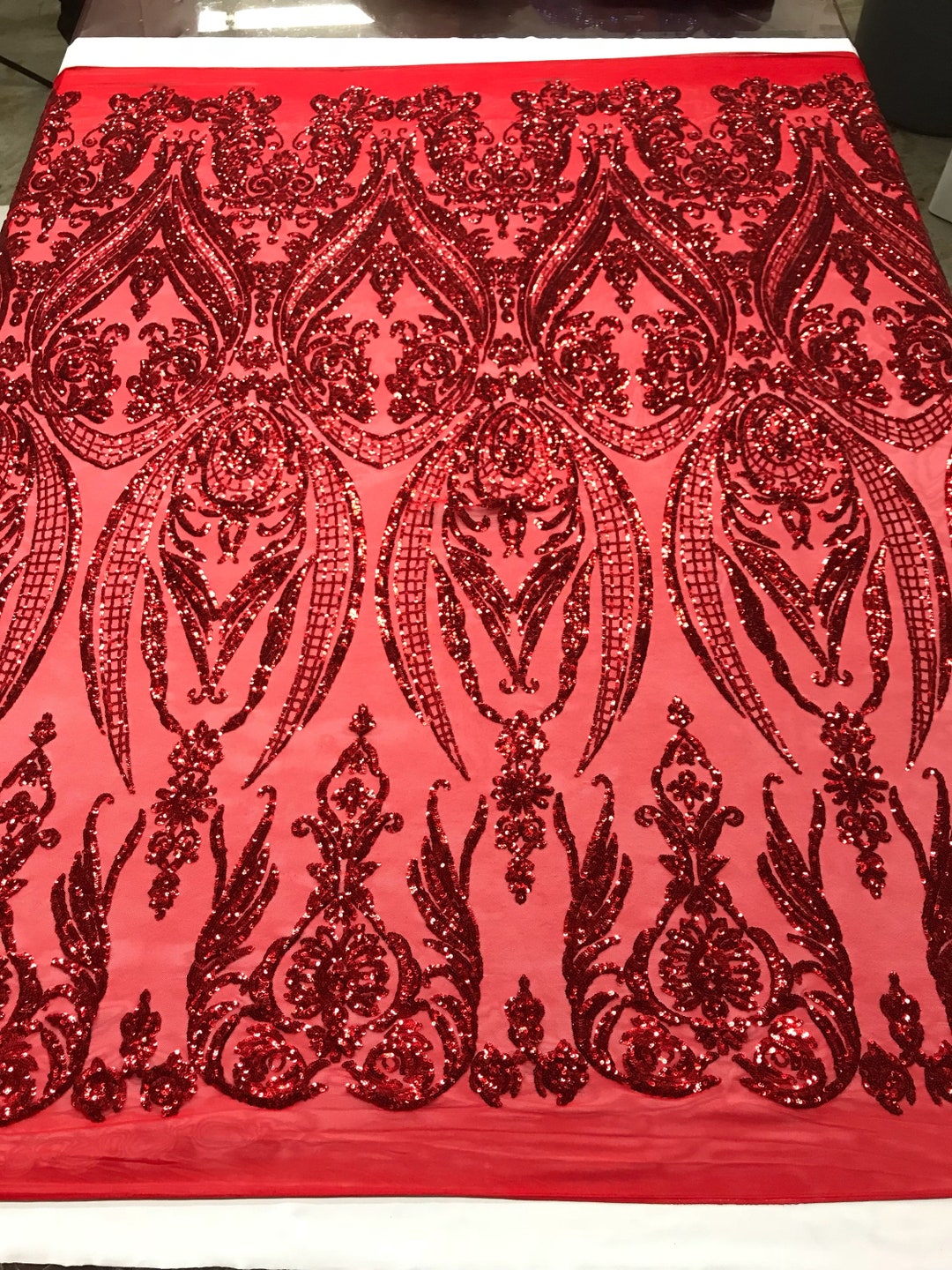 Fashion Design Sequins Embroider on a 4 Way Stretch Mesh Fabric- Sold by The Yard. Royal