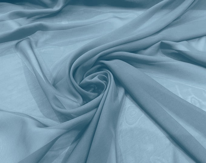 Sky Blue 58/60" Wide 100% Polyester Soft Light Weight, Sheer, See Through Chiffon Fabric/ Bridal Apparel | Dresses | Costumes/ Backdrop