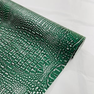 Hunter green Two Tone Metallic Gator Fake Leather Upholstery, 3-D Crocodile Skin Texture Faux Leather PVC Vinyl/54&quot; Wides
