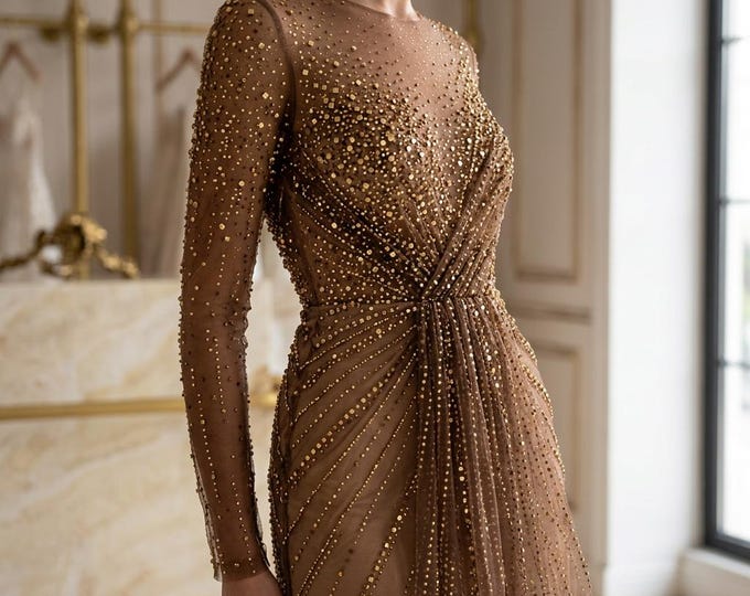 Brown Ombre Glitter Mesh Fabric Bronze Tulle Fabric Sheer Sparkle Mesh 60 Inch Wide Evening Dress Fabric Luxury Fabric by the Yard